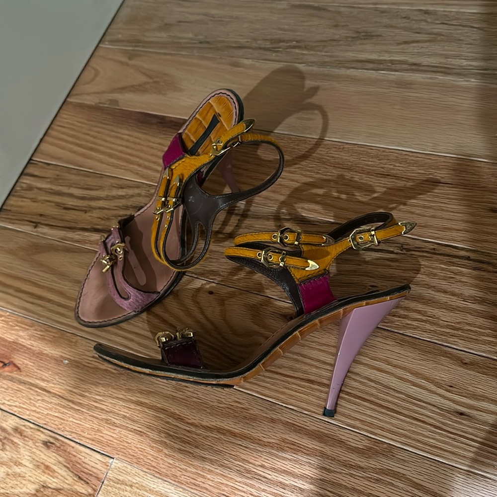 PREOWNED LV Multicolor Calf Hair Buckle Detail Strappy Sandals Size EU39